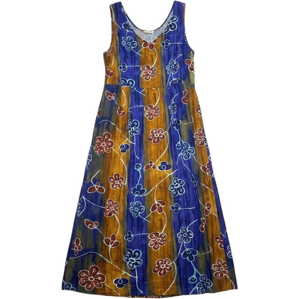 Jams World Charms Maxi Dress Womens L Blue Floral Rayon Slvless NWT pockets